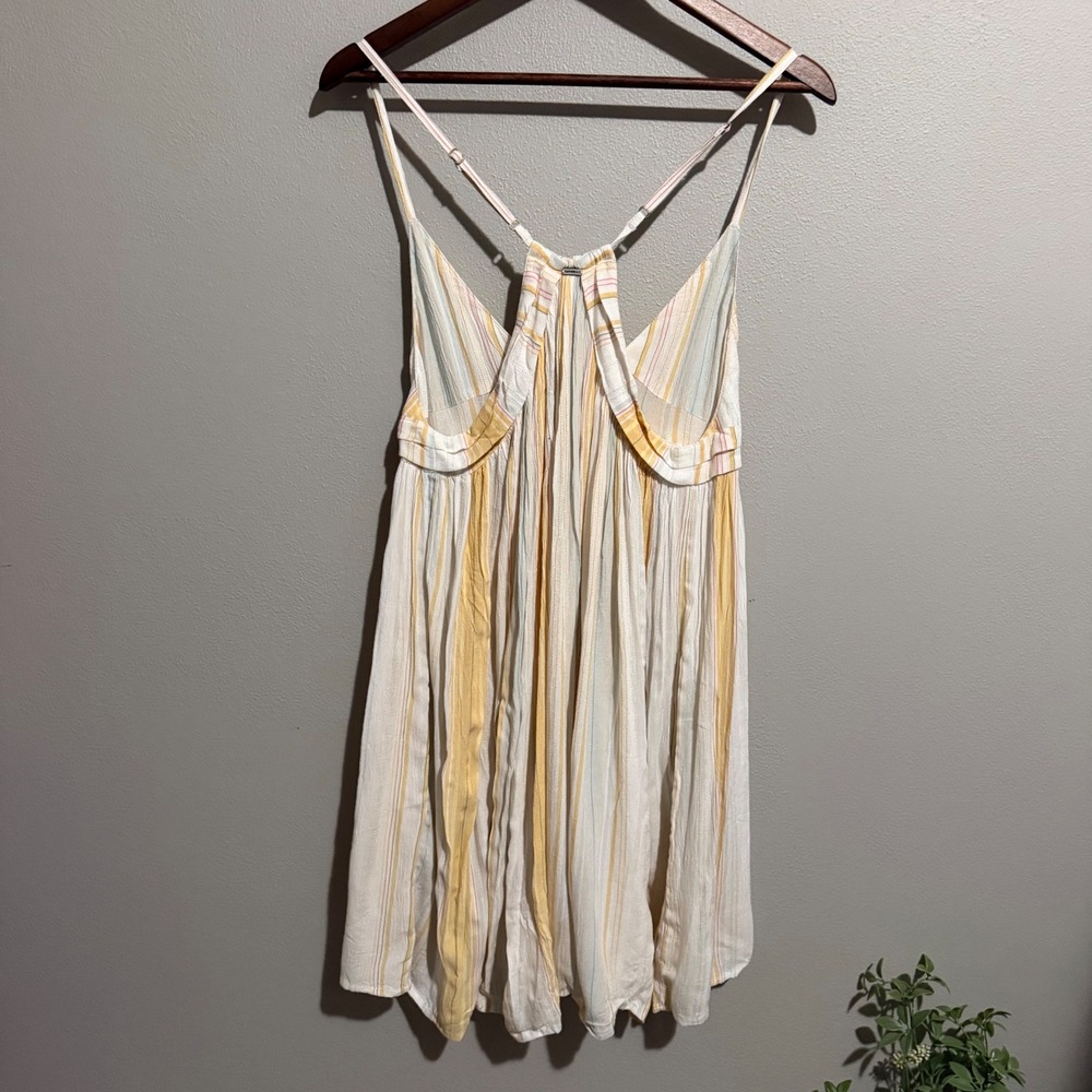 O'Neill Yellow Striped Babydoll Mini Sun Dress Womens Medium Boho Beach Viscose - Picture 5 of 8